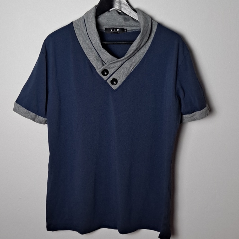 Casual V-Neck Button Slim Muscle Tops Tee S/S